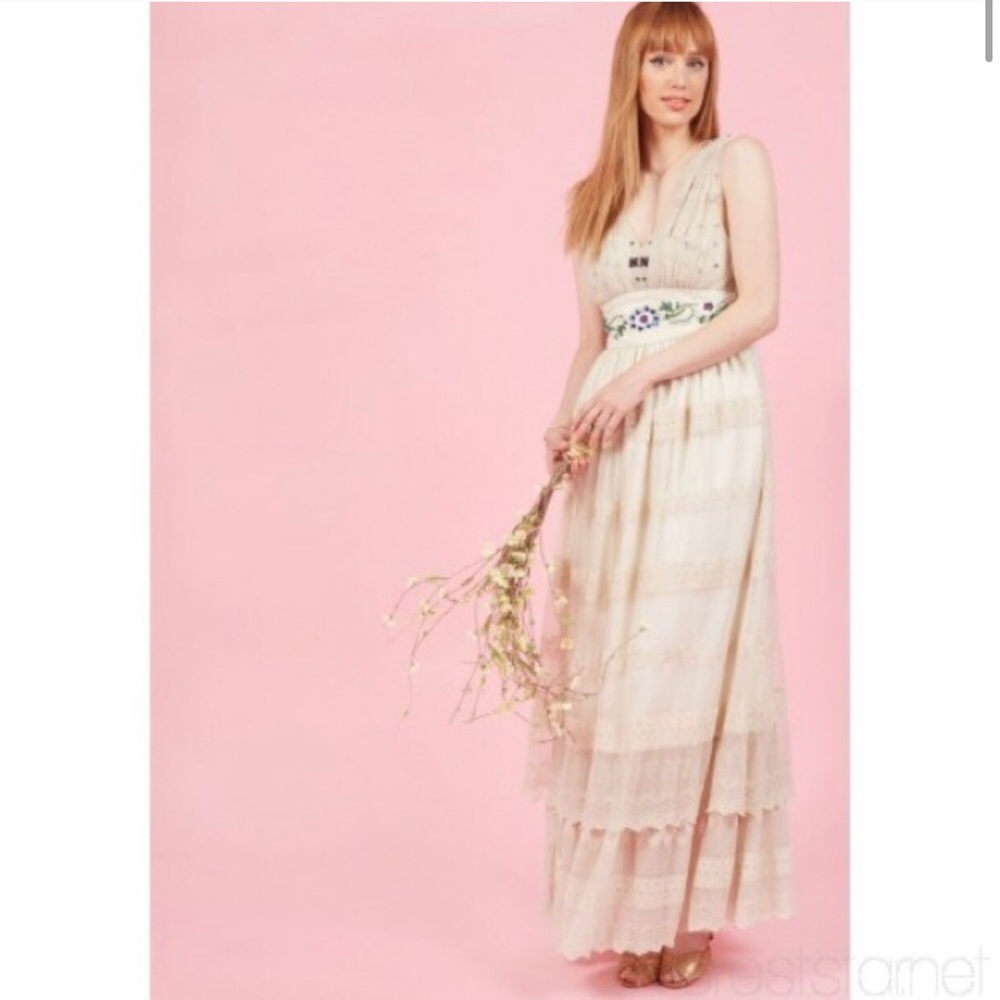 Modcloth Open Devotion Geode Maxi Dress Ivory Wedding Tiered Boho Vintage Vibes